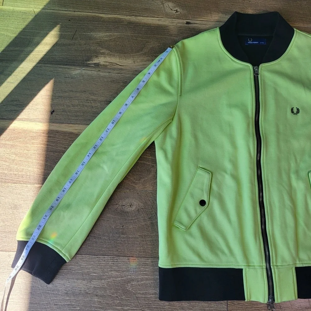 Fred Perry Mens Neon Lime Green Bomber Track Jacket Full Zip JP XL